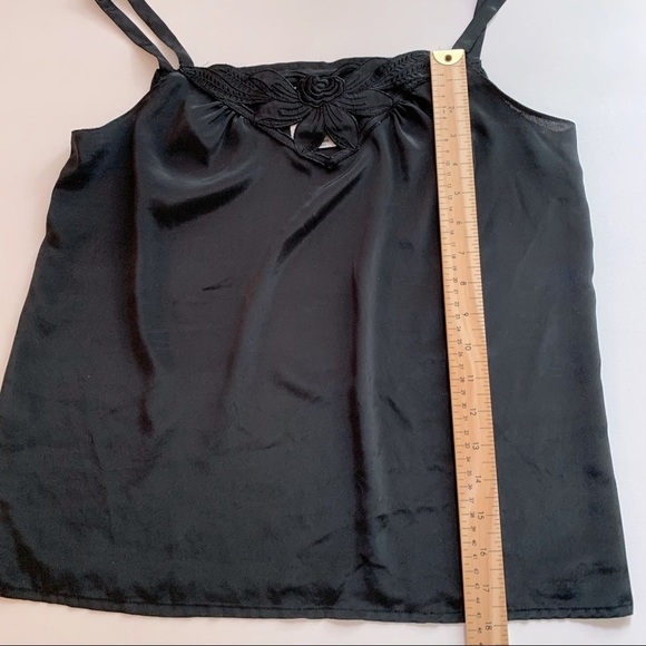 Chagall Black Camisole Sz 10 Floral Lace Trim - Picture 8 of 14
